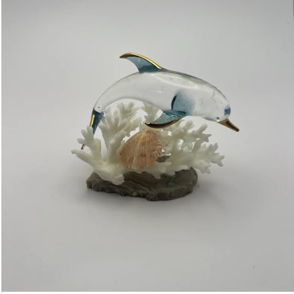 Elegant Glass Dolphin Figurine with Gold Accents - Picture 2 of 9